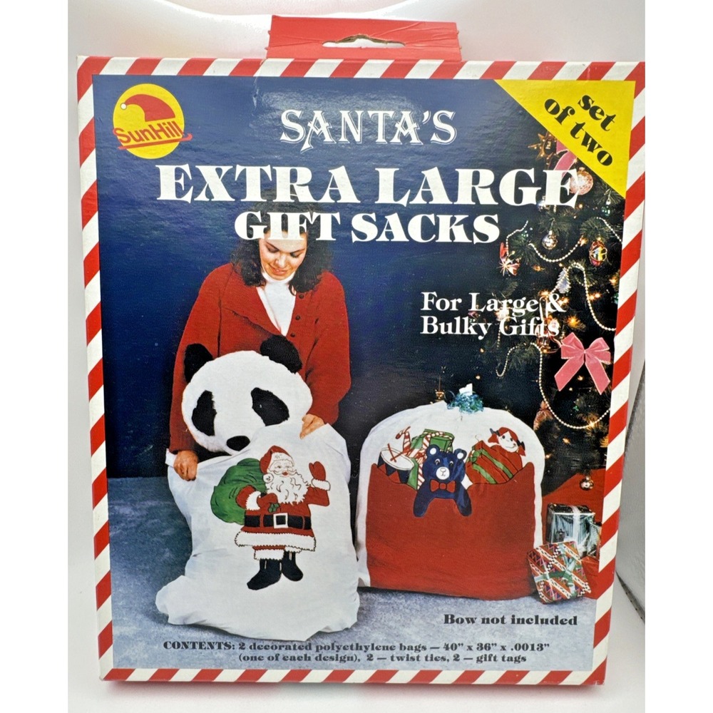 Vintage 90's Extra Large Gift‎ Sacks Cloth Christmas Gift Bags New In Box